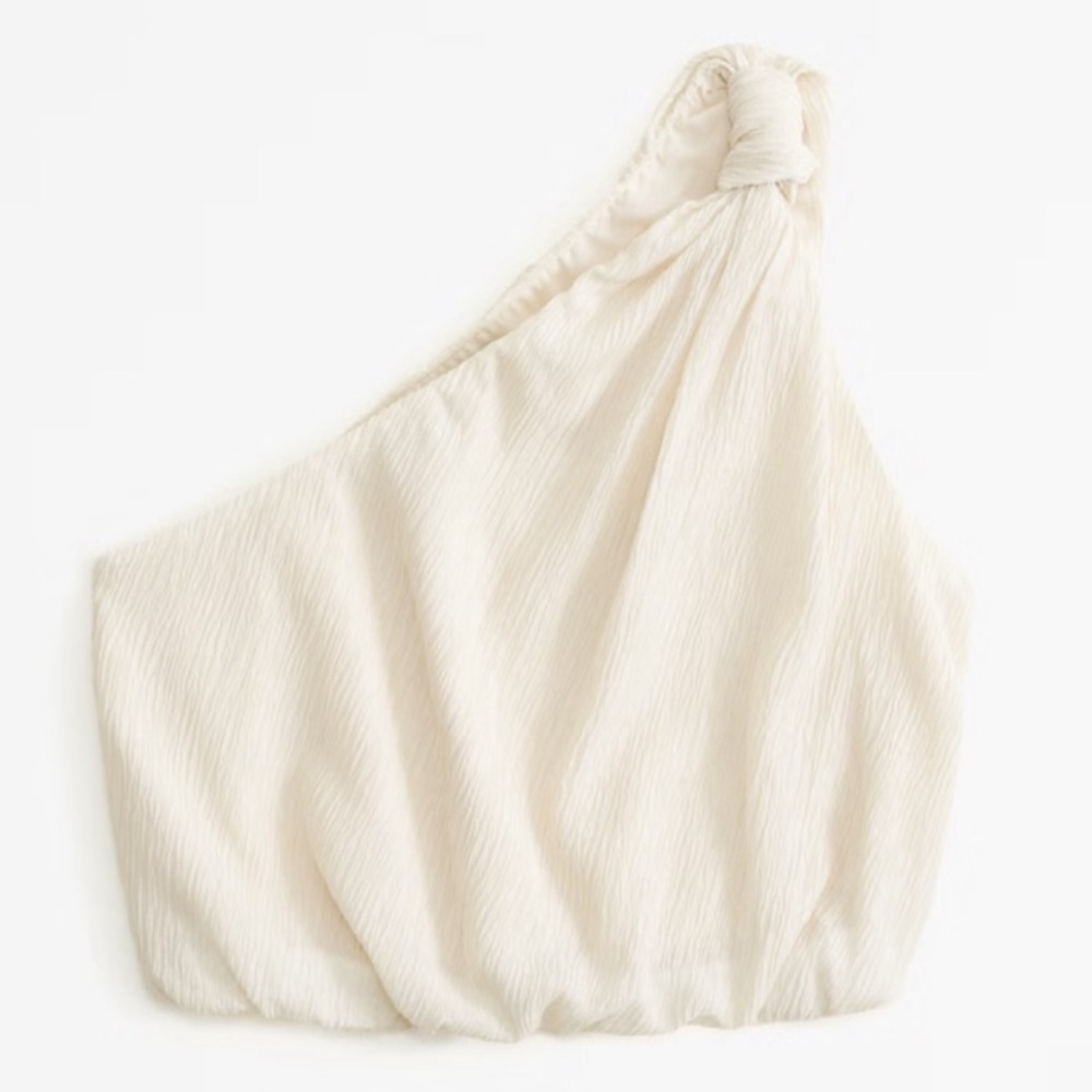 Abercrombie & Fitch Asymmetrical Crop Top One Shoulder Cream Color Small - Picture 2 of 6